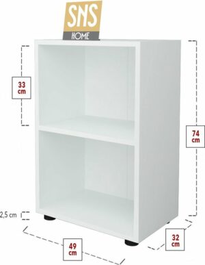 SNS Home, 15-01, Prismakast met 2 Planken, Boekenkast met 2 Planken, Kantoorkast, Map, Multifunctionele Kast, Keukenkast, Wit, 74 x 49 x 32 cm - Afbeelding 4