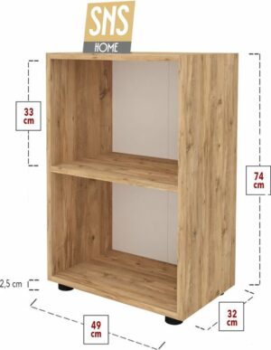 SNS Home, 15-01, Prismakast met 2 Planken, Boekenkast met 2 Planken, Kantoorkast, Map, Multifunctionele Kast, Keukenkast, 15-01 Pijnboom, 74 x 49 x 32 cm - Afbeelding 4