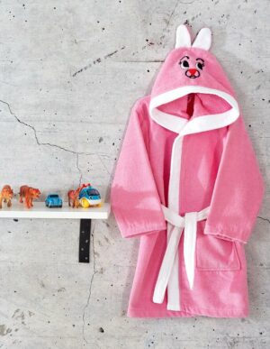 Gekleurde Konijnen Badjas voor Jongens en Meisjes - Kinderbadjas - Gekleurde Badjas - Katoenen Badjas - Licht Roze en Wit - 3/4 Jaar - Afbeelding 5