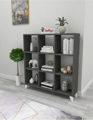 SNS Home - Kubus Boekenkast - 9 Vakken - Boekenkast met Planken - Vierkante Boekenkast - Bibliotheek - Antraciet - Afbeelding 6