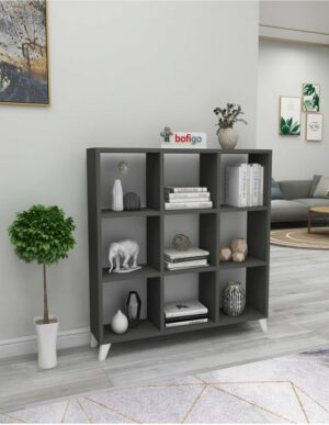 SNS Home - Kubus Boekenkast - 9 Vakken - Boekenkast met Planken - Vierkante Boekenkast - Bibliotheek - Antraciet - Afbeelding 7