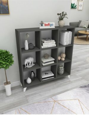 SNS Home - Kubus Boekenkast - 9 Vakken - Boekenkast met Planken - Vierkante Boekenkast - Bibliotheek - Antraciet - Afbeelding 9