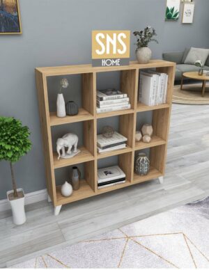 SNS Home - Kubus Boekenkast - 9 Vakken - Boekenkast met Planken - Vierkante Boekenkast - Bibliotheek - Pijnboom - Afbeelding 4