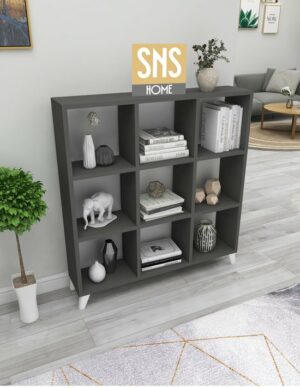 SNS Home - Kubus Boekenkast - 9 Vakken - Boekenkast met Planken - Vierkante Boekenkast - Bibliotheek - Antraciet - Afbeelding 4