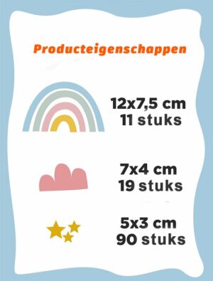 Cute Babies - Muursticker Kinderkamer - Muursticker Regenboog Patroon - Muursticker Wolken Patroon - Muursticker Ster Patroon - Cadeau Pasgeboren Baby - Welkomstgeschenk - 120 stuks - 100 x 200 cm - Afbeelding 17