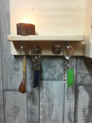 Elif Furniture - Houten Sleutelhanger - Sleutelhouder met Plank - Sleutelrekje Hout – Opbergvakken - Afbeelding 5