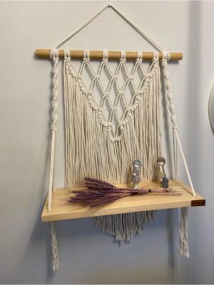 Bela Arte, nieuw model wandplank, crème, macramé wanddecoratie, macramé wandplank, macramé bloempot, 70 x 50 cm - Afbeelding 5