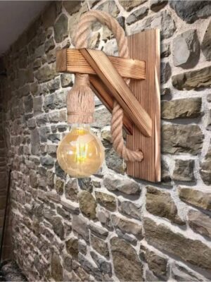 SNS Home Industrial Living Wandlamp Binnen - Wandlamp met touw - Woonkamer - Wandverlichting - Muurlamp - Hout - Afbeelding 5
