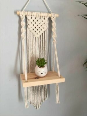 Bela Arte, Ecru, macramé wanddecoratie, macramé wandplank, macramé bloempot, macramé wanddecoratie, 60 x 30 cm - Afbeelding 3