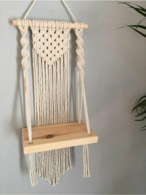 Bela Arte, Ecru, macramé wanddecoratie, macramé wandplank, macramé bloempot, macramé wanddecoratie, 60 x 30 cm - Afbeelding 4