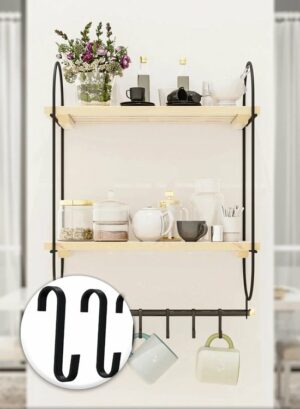 Keukenplank - Kopjesrek - Koffiekopje Mokhanger - Keukenorganizer - 6 Haken - Houten Plankorganisator - Natuurlijke Pijn - Natuurlijke Planken Met Grill - Afbeelding 5