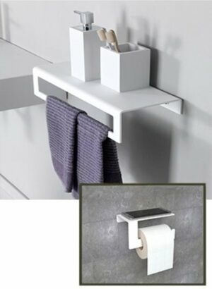 Badkamer en Keuken Handdoekenrek / WC-Papierrek Met Telefoonrek / Handdoekenrek Met Telefoonrek / Wit Handdoekenrek / Handdoekenrek Set Met Telefoonrek / Toiletpapierrek Set / 30 x 10 x10 cm / 2 Stuks / Wit - Afbeelding 8