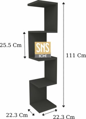 SNS Home - Wandrek - ZigZag - Design Boekenkast - Hoekkast Zigzag Boekenkast - Hoek Boekenkast - Wandplank - Decoratieve Plank - 5 Planken - 5 Secties - Antraciet - Afbeelding 4