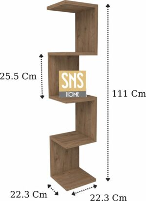 SNS Home - Wandrek - ZigZag - Design Boekenkast - Hoekkast Zigzag Boekenkast - Hoek Boekenkast - Wandplank - Decoratieve Plank - 5 Planken - 5 Secties - Pijnboom - Afbeelding 4