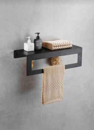 30 cm Zwart Handdoekenrek met Plank, Handdoekhouder met Metalen Plank, Keuken, Badkamerplank, Handdoekhouder, Roestvrij, 30 x 10 cm - Afbeelding 7