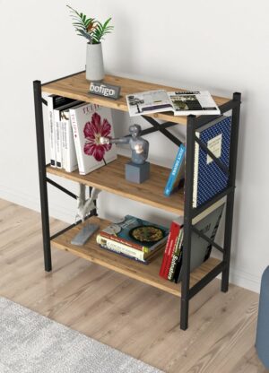 SNS Home - Decoratieve Boekenkast met 3 Planken - Metalen Boekenkast - 66 x 34 x 85 cm - Pijnboom - Afbeelding 15