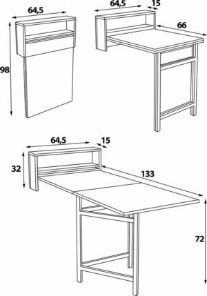 SNS Home - Petunia Draagbare Tafel - Dubbele Uitschuifbare Tafel - Inklapbare Tafel - Keukentafel - Eettafel Uitschuifbaar - 133x65 cm- Wit - Afbeelding 15