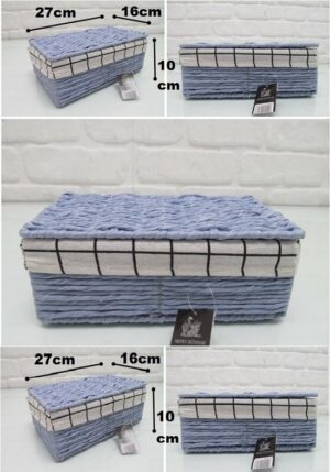 Kraft Rieten Mand - Blauwe Deksel Rieten Mand - Natuurlijke Gebreide Mand - Natuurlijke Rieten Mand - Decoratieve Rieten Mand - 27x16x10 cm - Afbeelding 9