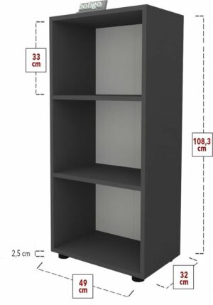 SNS Home, Prismakast met 3 Planken, Boekenkast met 3 Planken, Kantoorkast, De Map, Multifunctionele Kast, Keukenkast, Antraciet, 108,3 x 49 x 32 cm - Afbeelding 14