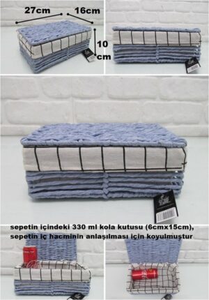 Kraft Rieten Mand - Blauwe Deksel Rieten Mand - Natuurlijke Gebreide Mand - Natuurlijke Rieten Mand - Decoratieve Rieten Mand - 27x16x10 cm - Afbeelding 6