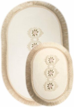 Bonny Home Shems Ovaal Badmat - Antislip Badmat - Kanten Badmat - 2 stuks - Klein en Groot - Creme - Afbeelding 12