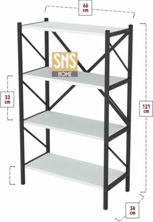 Decoratieve Boekenkast met 4 Planken - Metalen Boekenkast - 66 x 34 x 121 cm - Wit - 4 Planken - Afbeelding 18