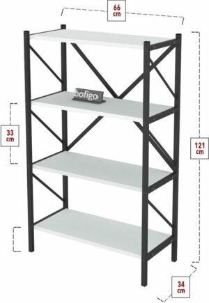 Decoratieve Boekenkast met 4 Planken - Metalen Boekenkast - 66 x 34 x 121 cm - Wit - 4 Planken - Afbeelding 14