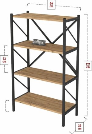 Decoratieve Boekenkast met 4 Planken - Metalen Boekenkast - 66 x 34 x 121 cm - Pijnboom - 4 Planken - Afbeelding 16