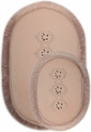 Bonny Home Shems Ovaal Badmat - Antislip Badmat - Kanten Badmat - 2 stuks - Klein en Groot - Poeder - Afbeelding 11