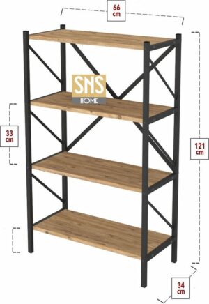 Decoratieve Boekenkast met 4 Planken - Metalen Boekenkast - 66 x 34 x 121 cm - Pijnboom - 4 Planken - Afbeelding 21