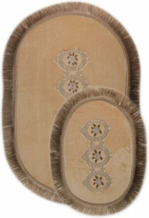 Bonny Home Shems Ovaal Badmat - Antislip Badmat - Kanten Badmat - 2 stuks - Klein en Groot - Nertskleur - Afbeelding 12