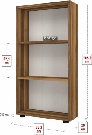 SNS Home - Boekenkast/ Rek - Okkernoot - 56 cm Breed - Decoratieve Boekenplank met 3 Planken - Moderne Boekenkast - Afbeelding 12