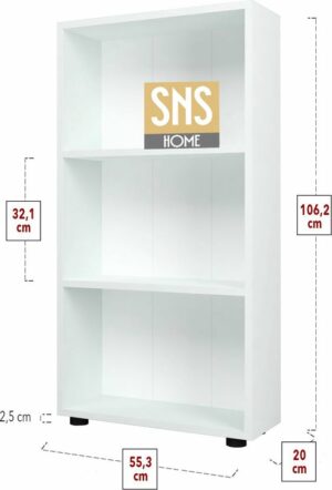 SNS Home - Boekenkast/ Rek - Wit - 56 cm Breed - Decoratieve Boekenplank met 3 Planken - Moderne Boekenkast - Afbeelding 4