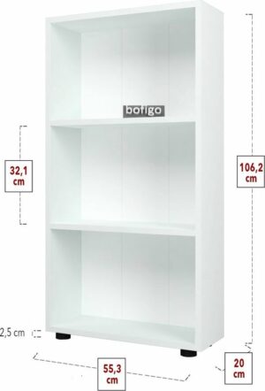 SNS Home - Boekenkast/ Rek - Wit - 56 cm Breed - Decoratieve Boekenplank met 3 Planken - Moderne Boekenkast - Afbeelding 14