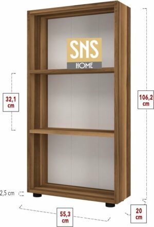 SNS Home - Boekenkast/ Rek - Okkernoot - 56 cm Breed - Decoratieve Boekenplank met 3 Planken - Moderne Boekenkast - Afbeelding 4