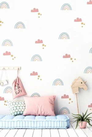 Cute Babies - Muursticker Kinderkamer - Muursticker Regenboog Patroon - Muursticker Wolken Patroon - Muursticker Ster Patroon - Cadeau Pasgeboren Baby - Welkomstgeschenk - 120 stuks - 100 x 200 cm - Afbeelding 18