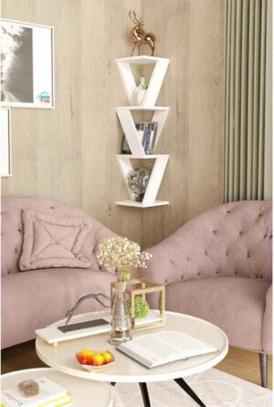 SNS Home - Defne Corner Shelf - Decorative Shelf - Corner Bookcase - 85 x 22cm - Wit - Afbeelding 19