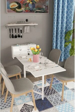 SNS Home - Petunia Draagbare Tafel - Dubbele Uitschuifbare Tafel - Inklapbare Tafel - Keukentafel - Eettafel Uitschuifbaar - 133x65 cm- Wit - Afbeelding 18