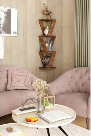 SNS Home - Defne Corner Shelf - Decorative Shelf - Corner Bookcase - 85 x 22cm - Okkernoot - Afbeelding 6