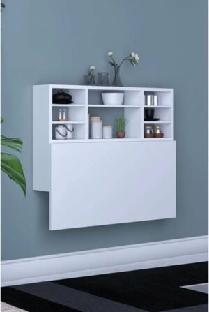 SNS Home - Draagbare Planktafel - Kardelen Tafel - Wandtafel - Inklapbaar - Wandbureau - Inklapbare Wandtafel - Keukentafel - Wandkast - Vouwtafel - Klaptafel - 90x50 cm - Wit - Afbeelding 6