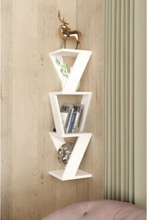 SNS Home - Defne Corner Shelf - Decorative Shelf - Corner Bookcase - 85 x 22cm - Wit - Afbeelding 17