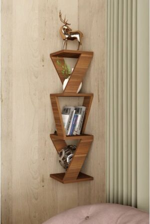 SNS Home - Defne Corner Shelf - Decorative Shelf - Corner Bookcase - 85 x 22cm - Okkernoot - Afbeelding 12