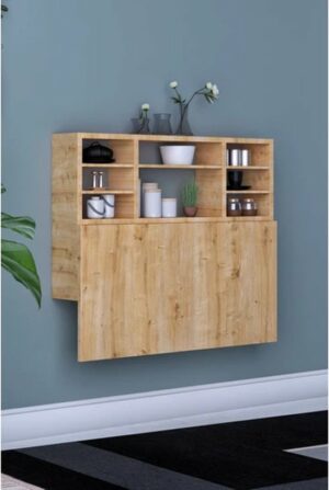 SNS Home - Draagbare Planktafel - Wandtafel - Inklapbaar - Kardelen Tafel - Wandbureau - Inklapbare Wandtafel - Keukentafel - Wandkast - Vouwtafel - Klaptafel - 90x50 cm - Saffier/Eik - Afbeelding 12