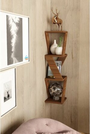 SNS Home - Defne Corner Shelf - Decorative Shelf - Corner Bookcase - 85 x 22cm - Okkernoot - Afbeelding 5