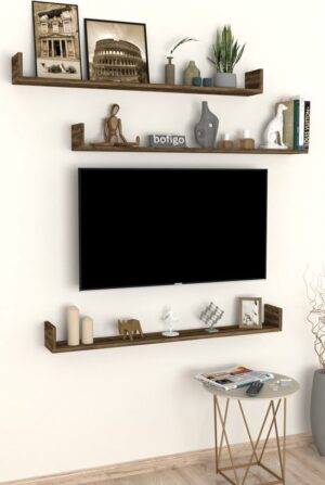 SNS Home, Fotolijst en Boekenplank, Wandplankenset Bestaande Uit 3 Zwevende Planken, Tv-Plank, Vliegende Plank, Boekenplank, 120 x 15 x 12 cm, Moderne Plank Voor Objecten, 3 Stuks, Lidia - Afbeelding 9