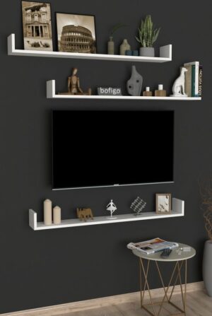 SNS Home, 16-01, Fotolijst en Boekenplank, Wandplankenset Bestaande Uit 3 Zwevende Planken, Tv-Plank, Vliegende Plank, Boekenplank, 120 x 15 x 12 cm, Moderne Plank Voor Objecten, 3 Stuks, Wit - Afbeelding 13