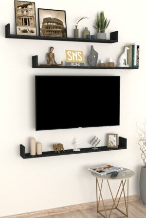 SNS Home, 16-01, Fotolijst en Boekenplank, Wandplankenset Bestaande Uit 3 Zwevende Planken, Tv-Plank, Vliegende Plank, Boekenplank, 120 x 15 x 12 cm, Moderne Plank Voor Objecten, 3 Stuks, Bendir/Marmer - Afbeelding 4