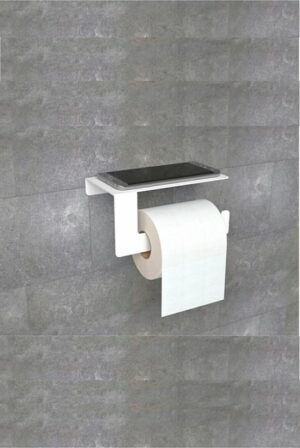 Toiletrolhouder met Telefoonplank / Metalen Wit /  Wit Stainless WC Rolhouder / Toiletrolhouder / Toiletrolhouder met Plankje  / Badkamer Accessoires / 14 X 7 x 7 cm - Afbeelding 8