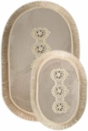 Bonny Home Shems Ovaal Badmat - Antislip Badmat - Kanten Badmat - 2 stuks - Klein en Groot - Grijs - Afbeelding 5
