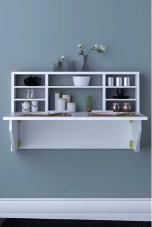 SNS Home - Draagbare Planktafel - Kardelen Tafel - Wandtafel - Inklapbaar - Wandbureau - Inklapbare Wandtafel - Keukentafel - Wandkast - Vouwtafel - Klaptafel - 90x50 cm - Wit - Afbeelding 12